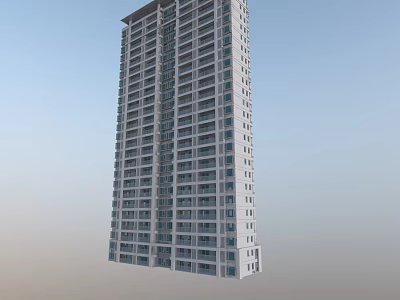 Modern High Rise Residential Building with Multiple Balconies and Contemporary Light Colored Exterior 3d model