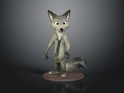 3D Anthropomorphic Fox Character Wearing Shirt and Tie on Display Base 3d model