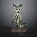 3D Anthropomorphic Fox Character Wearing Shirt and Tie on Display Base