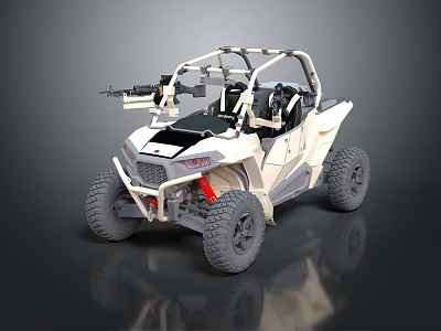 Military All Terrain Vehicle With Mounted Machine Gun Roll Cage And Off Road Tires 3d model