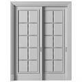 Double Casement Doors With Grid Glass Panes And White Frame For Modern Interior