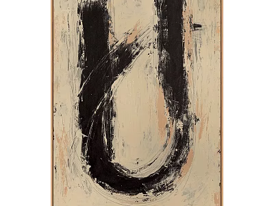 Abstract Wall Decor With Black Brushstrokes On Light Background And Wooden Frame 3d model