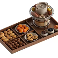 Tea Set with Wooden Tray and Compartments for Almonds Cookies Dried Fruits Snacks