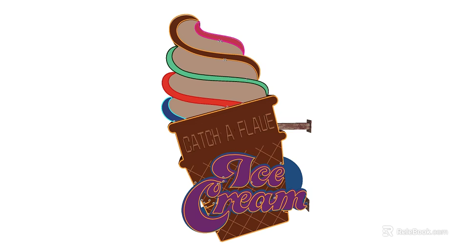 Vibrant Swirl Ice Cream Cone Design Featuring Batch A Flave Brand Label 3d model 