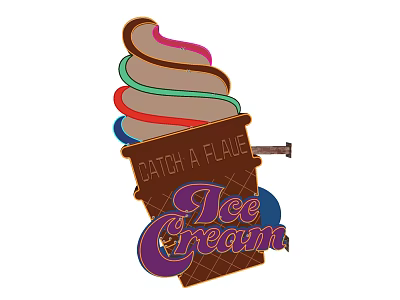 Vibrant Swirl Ice Cream Cone Design Featuring Batch A Flave Brand Label 3d model