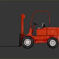 Red Industrial Forklift With Operator Cab Metal Forks And Large Wheels