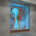 Creative Window Display Featuring Female Head Silhouette With Illuminated Brain Lipstick And Red High Heels 3d model