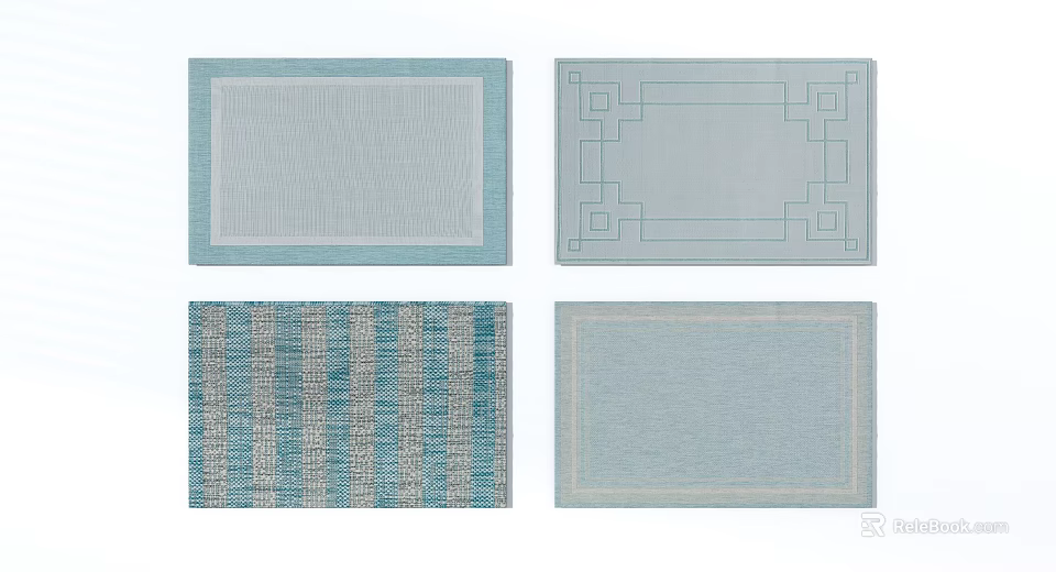 Light Blue Square Rugs with Geometric and Striped Patterns for Modern Home Decor 3d model