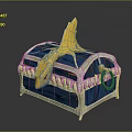 Blue Treasure Chest With Yellow Dragon Ornament And White Trim Details