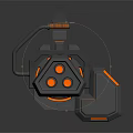 Futuristic Multi Barrel Weapon Gray And Orange Color Scheme With Mechanical Grip And Barrel Details