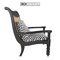 Classic Black Accent Chair With Woven Rattan Back And Geometric Pattern Cushion