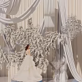 Elegant Photo Check In Spot With Bride White Drapes Floral Decor And Crystal Chandeliers