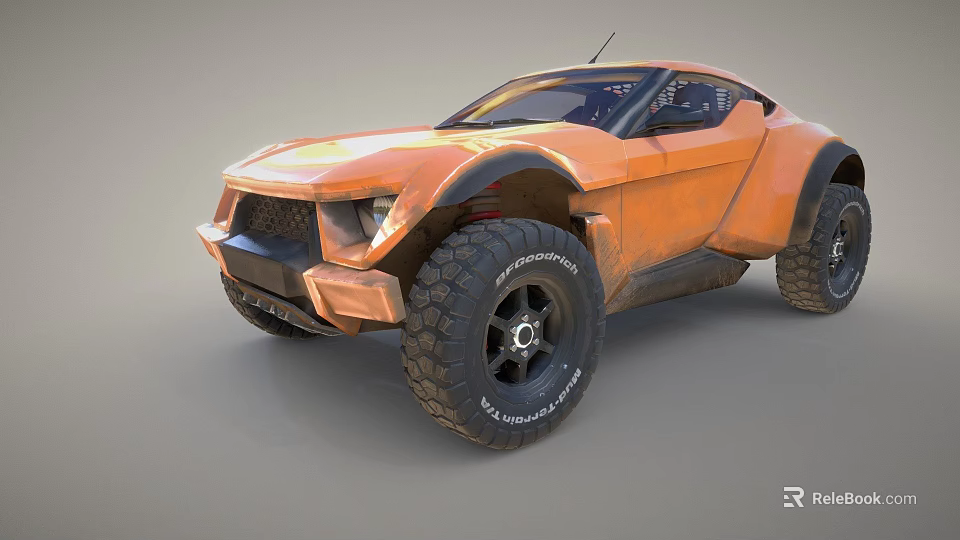 Orange Sporty Off Road Vehicle With Rugged Design And Large Tires 3d model 