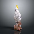 White Parrot With Yellow Crest Perched On Wooden Branch Decorative Sculpture
