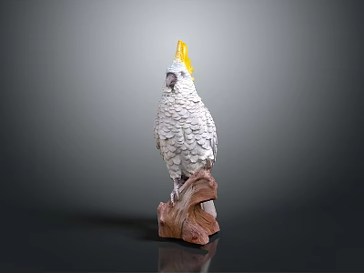 White Parrot With Yellow Crest Perched On Wooden Branch Decorative Sculpture 3d model