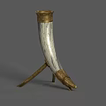 Elegant Ivory Horn Shaped Cup With Golden Decorations And Stand