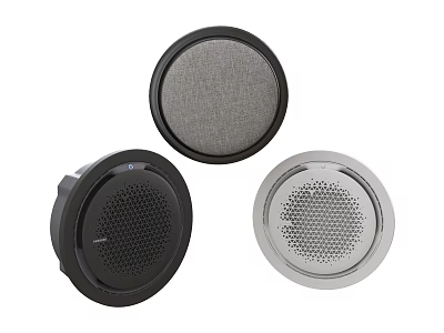 Compact Round Shape Speakers with Mesh Grille in Black Dark Gray and Silver 3d model