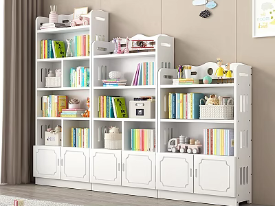 White Multi Tiered Bookshelf For Kids Room With Books Toys And Decorative Items 3d model