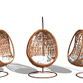 Rattan Oval Shaped Hanging Chairs With White Cushion And Metal Stand