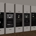 Neatly Arranged Modern White and Black Kitchen Appliances Including Integrated Stove Steam Oven and Dishwasher