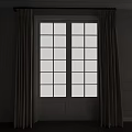 Elegant Soft Beige Curtains Framing White Glass Panel Double Door Window 3d model
