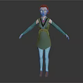 3D Female Character In Blue Outfit With Brown Belt And Brown Shoes Standing Pose