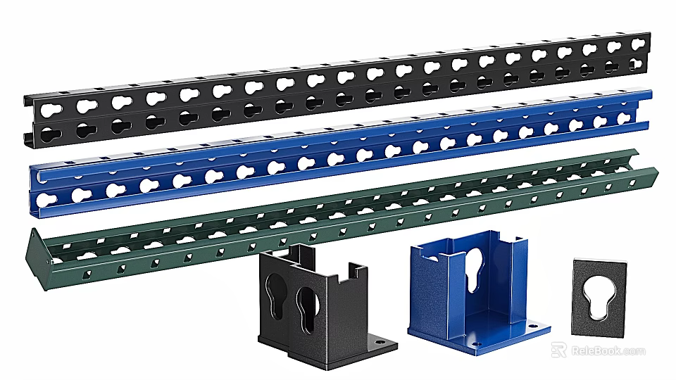 Perforated Metal Racks With Colored Brackets In Black Blue Green For Cable Management 3d model 