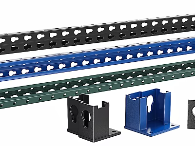 Perforated Metal Racks With Colored Brackets In Black Blue Green For Cable Management 3d model