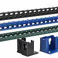 Perforated Metal Racks With Colored Brackets In Black Blue Green For Cable Management