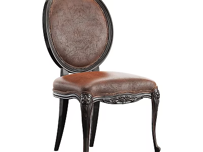 Classic Single Chair With Leather Upholstery Oval Backrest And Carved Wooden Legs 3d model