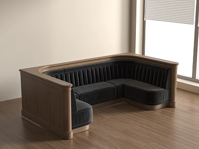 Corner Booth Sofa With Wooden Frame Dark Upholstery In Interior Room With Wooden Floor 3d model