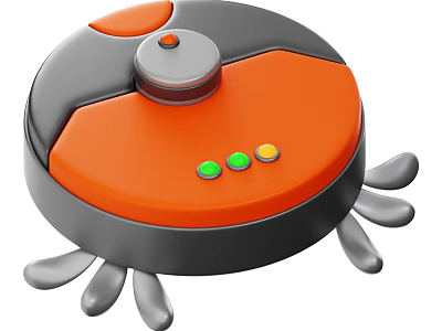 Orange And Gray Robot Vacuum Cleaner With Colorful Indicator Lights And Cleaning Brushes 3d model