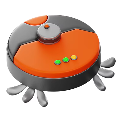Orange And Gray Robot Vacuum Cleaner With Colorful Indicator Lights And Cleaning Brushes 3d model