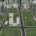 Aerial Planning Urban City Layout With High Rise Buildings Road Network And Green Spaces
