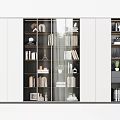 Modern Bookcase Design With Glass Doors Layered Shelves Books Decorative Items And Plants