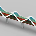 Modern Landscape Bridge With White Arched Structure Red Deck And Green Railings