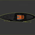 Black Kayak With Yellow Floats And Orange Seat On Gray Background