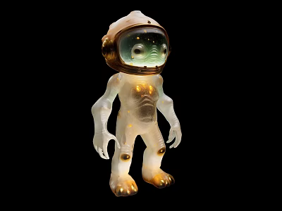 Game and Movie Character Spaceman with Translucent Body Golden Helmet Green Eyes and Glowing Details 3d model