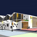 Modern Kindergarten Building Exterior With White Walls Yellow Accents And Colorful Logo