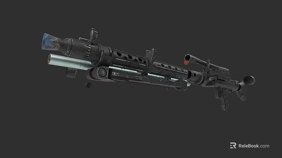 Tactical Machine Gun With Long Barrel Cooling Vents And Scope Mounting Bracket 3d model 