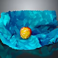Vibrant Yellow and Red Apple on Blue Crinkled Fabric with Dark Reflective Background