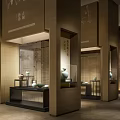 Cultural Center Interior With Ceramic Artifacts Exhibition And Traditional Wooden Displays