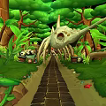 Cartoon Forest Scene With Stone Path Green Leaves Trees Panda Rabbit And Colorful Items