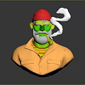 Old Man Wearing Yellow Coat Red Hat White Beard And Snake Shaped Smoke From Pipe