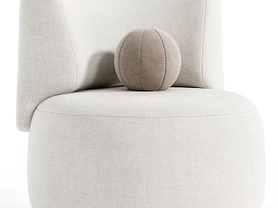Modern Curved Single Sofa With Light Beige Fabric Upholstery And Round Brown Cushion 3d model
