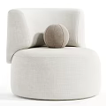 Modern Curved Single Sofa With Light Beige Fabric Upholstery And Round Brown Cushion