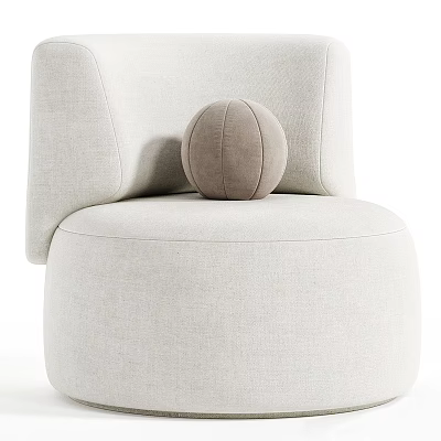 Modern Curved Single Sofa With Light Beige Fabric Upholstery And Round Brown Cushion 3d model