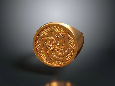 Elegant Gold Round Daily Necessity Ring With Intricate Ornamental Patterns Design 3d model