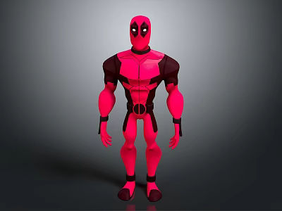 Game Movie Character Deadpool 3D Model With Red Black Costume And Masked Muscular Look 3d model