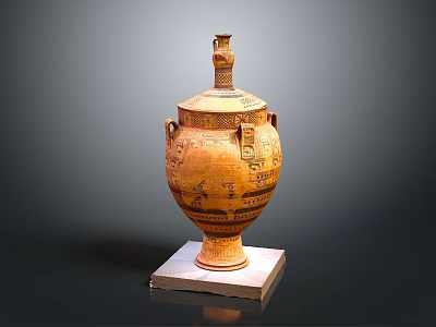 Ancient Clay Jar Sculpture With Intricate Carved Patterns And Decorative Base 3d model